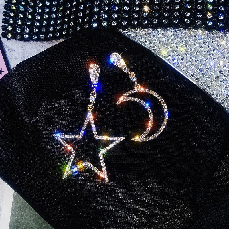 Женские асимметричные серьги подвески FYUAN блестящие со стразами и звездами
