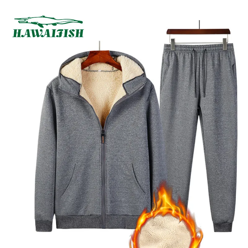 

Men's Hoodie Hooded Casual Plus Velvet Padded Sports Suit Men's Large Size Lamb Velvet Jacket Pants Warm Jacket