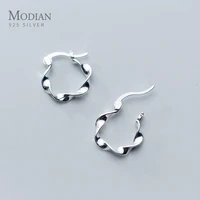 modian authentic 925 sterling silver geometric wave hoop earring for women glossy earrings fashion korea style jewelry brincos