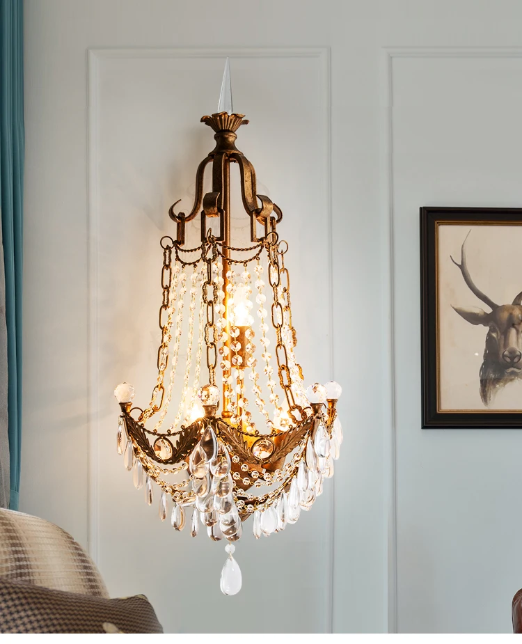 Американская Загородная настенная лампа для гостиной Хрустальная креативная