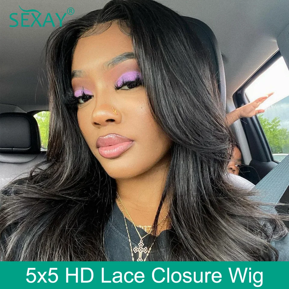 

Парик на сетке Sexay 5x5, 12-34 дюйма, HD, прозрачные парики из человеческих волос на сетке, бразильские прямые волосы, предварительно выщипанные дл...