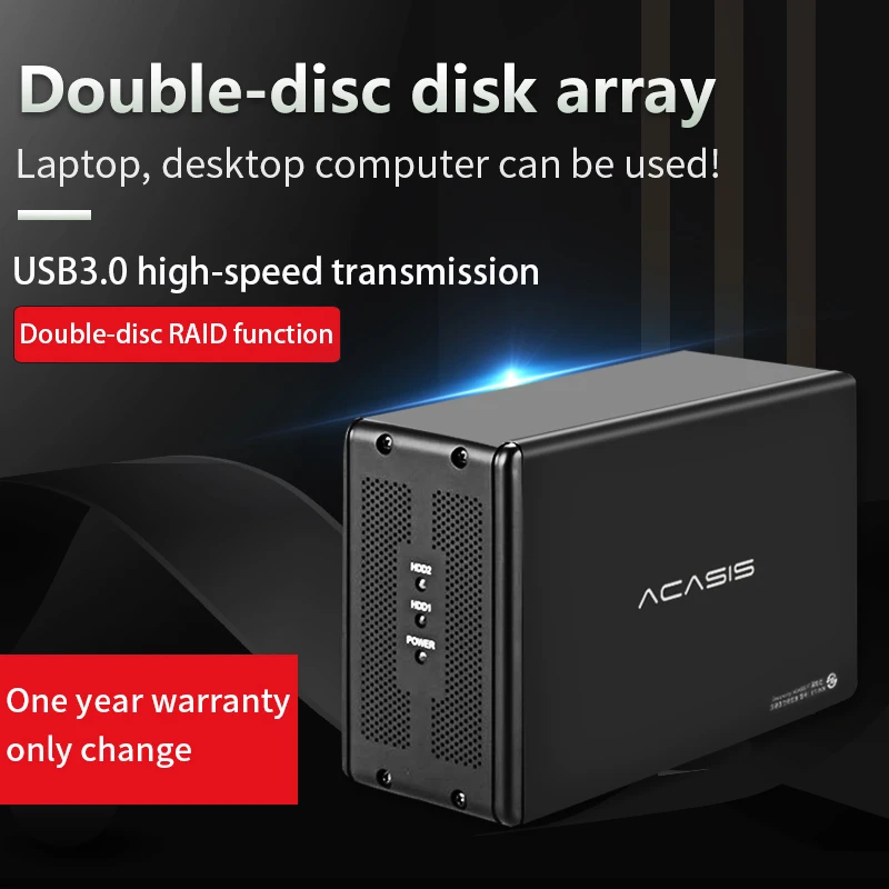 Acasis Dual Hard Disk Array Cabinet 3.5'' SATA Serial Port Hard Disk Array USB3.0  RAID Function Aluminum Max 32TB