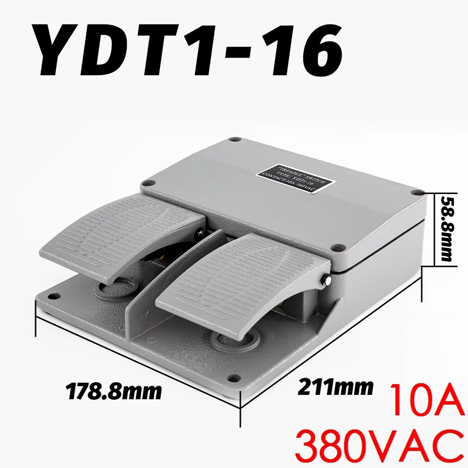 10A 380VAC YDT1-16 двойной ножной переключатель Мгновенный педаль переключатель серебряные контакты ударопрочный алюминиевый корпус с двойными ноги протектора