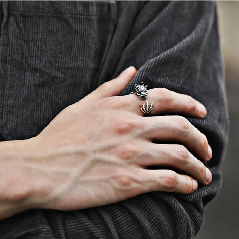 

Ring For Men 925 Sterling Pure Silver Retro Personality Dragon Ring Opening Adjustable Fashion Fine Jewelry New Arrival (HY)
