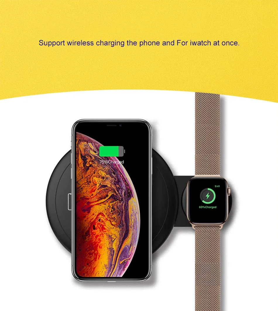 10 Вт 2 в 1 QI Беспроводное зарядное устройство для iPhone X XS Max XR 8 быстрый беспроводной зарядный блок для Apple Watch 4 3 2 1 настольное зарядное устройство