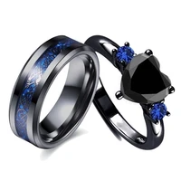 charm couple rings men stainless steel celtic dragon ring black zircon womens wedding band rings set valentines day jewelry