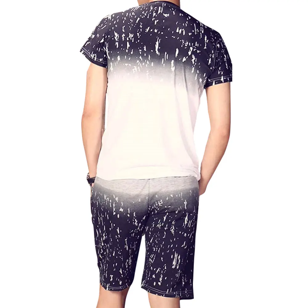 Летние мужские комплекты с градиентным принтом зимняя футболка круглым вырезом