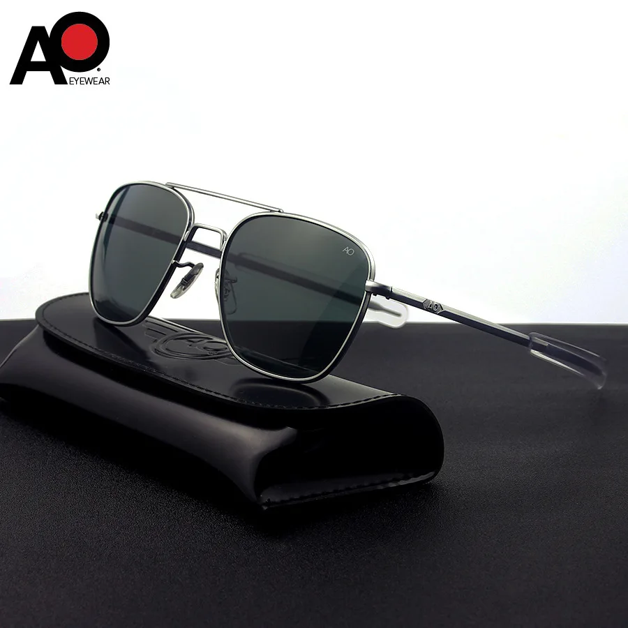 

American Optical Sunglasses Men Pilot Aviation Sunglasses Anti-drop Explosion-proof Tempered Glass Sun Glasses Boutique AO55-57