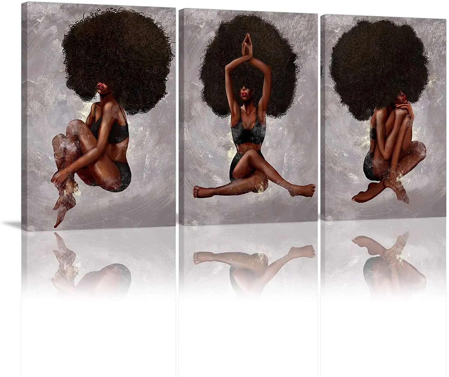 

3pcs Oil On Canvas Modern African Women Pop Style Art Painting Wall Decoration