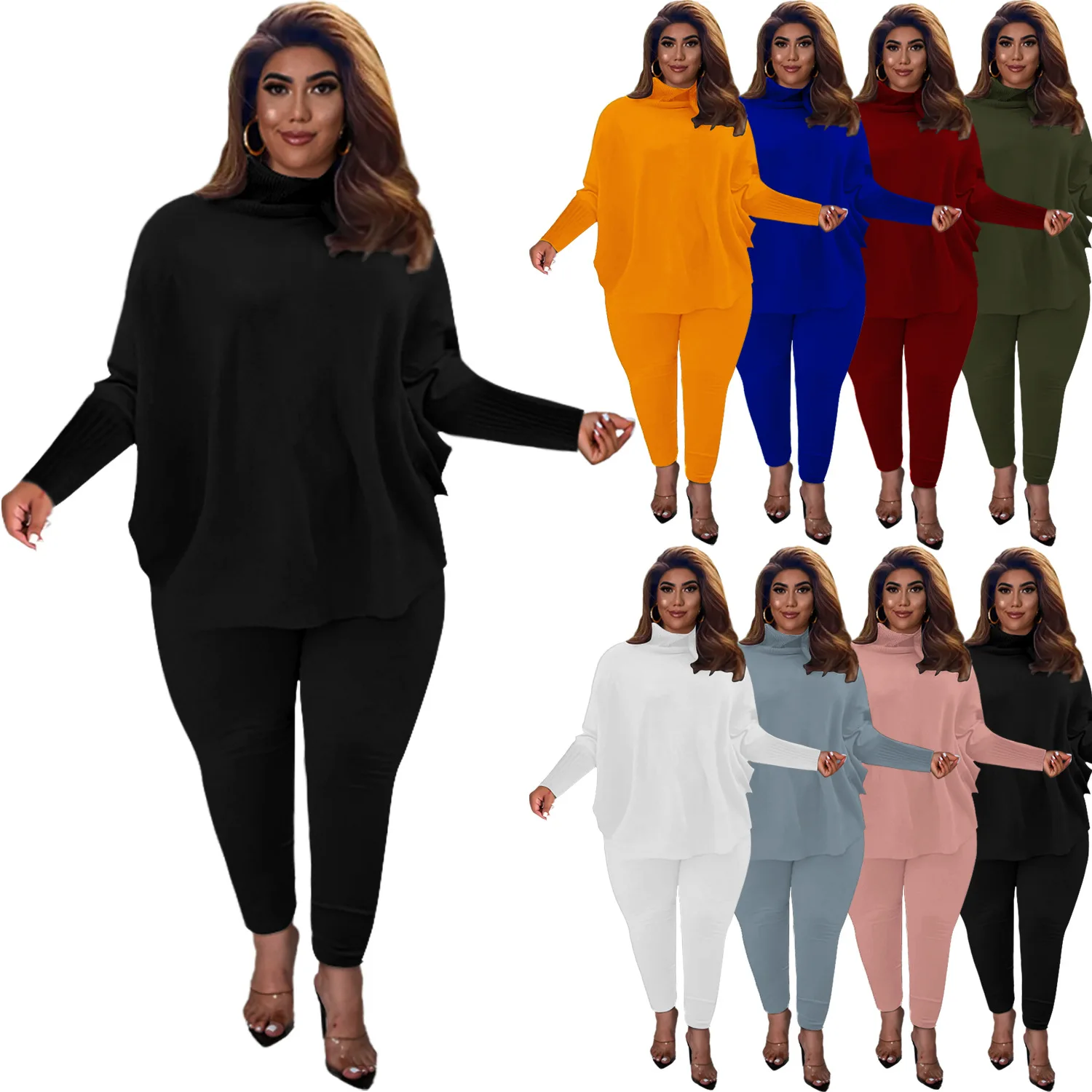 

Комплект из двух предметов Cooton, однотонная осенняя одежда 2021, Модный повседневный топ с рукавами «летучая мышь» и брюки, в рубчик, в полоску