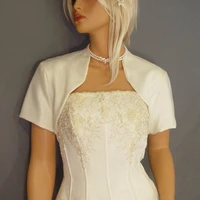 short sleeves wedding capes white ivory satin bridal jacekts women party bolero evening shawl bride coat custom made