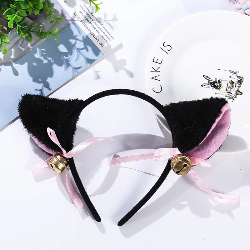 Beautiful Masquerade Halloween Cat Ears Cosplay Cat Ear Anime Party Costume Bow Tie Bell Headwear Headband Anime
