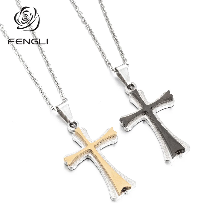 Мужские ожерелья из нержавеющей стали FENGLI золотые черные с цепочкой