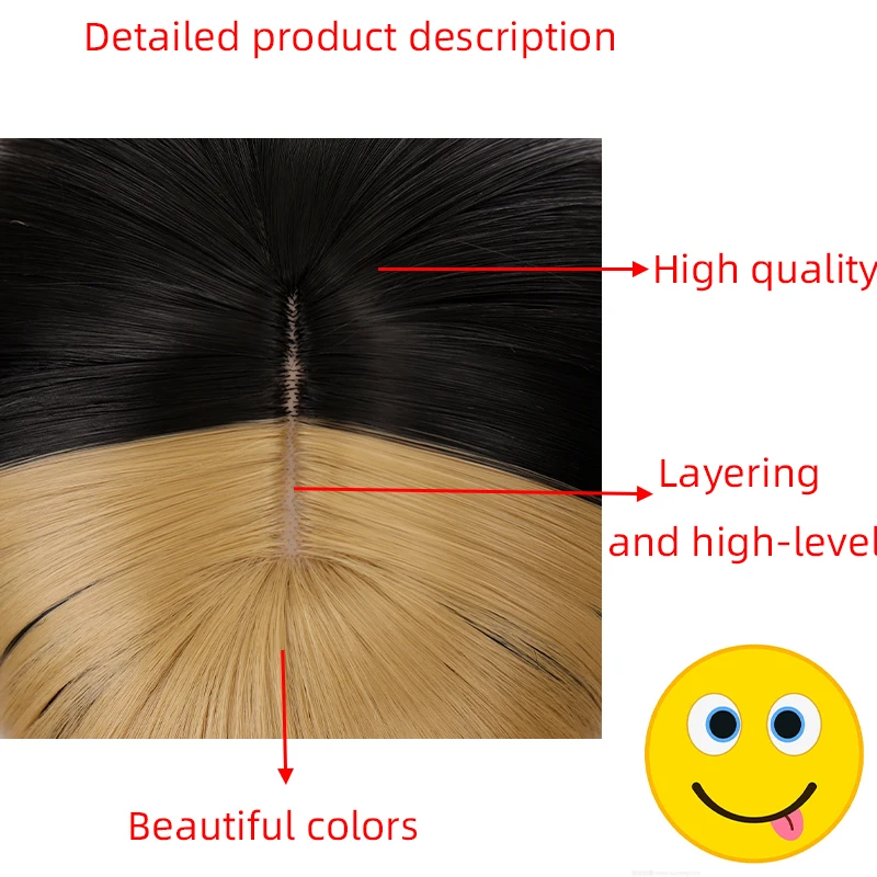

Black straight hair with golden tassels female long synthetic cosplay wig everyday wear yellow and black heat-resistant wig