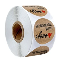 500pcsroll handmade with love kraft paper stickers round adhesive labels for package wedding baking gift tags decor stationery