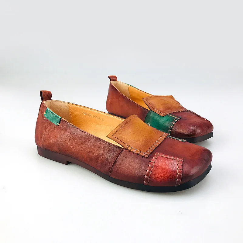 Careaymade-Flat Shoes Retro National Style Beggar Patch Stitching Shallow Mouth Women's Shoes Breathable Slip-on Casual Shoes