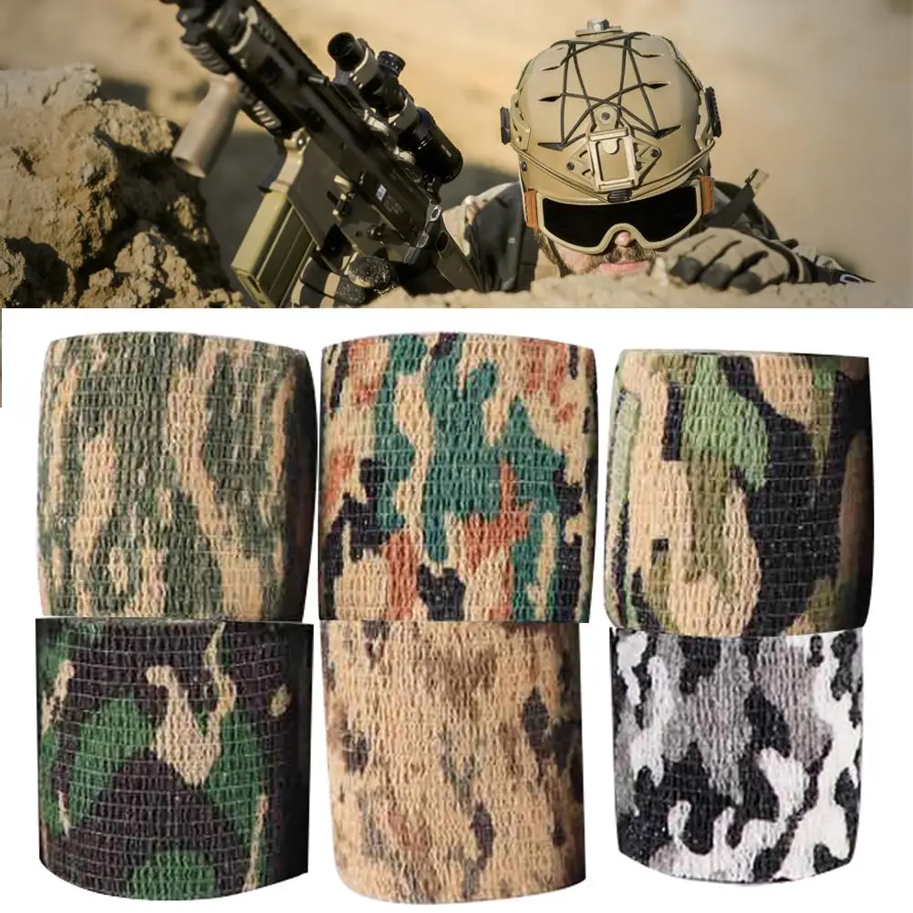

6Pcs 5cmx5m Self-adhesive Army Camo Outdoor Hunting Shooting Blind Wrap Camouflage Stretch Tape Bandage Hunt Waterproof Wrap