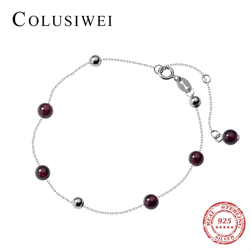 Colusiwei натуральный гранат звено цепи браслет для женщин стерлингового серебра 925