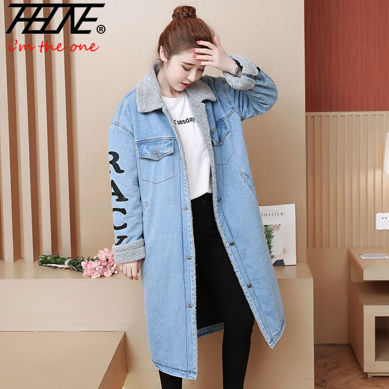 

THHONE Autumn Winter Women Parka Denim Jacket Fleece Thick Lamb Wool Casual Warm Overcoat Women Clothing Abrigos Mujer Invierno
