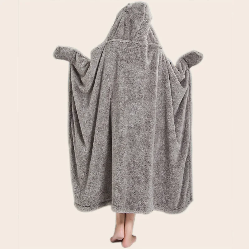 Женские теплые одеяла коралловые бархатные шали с капюшоном ленивый