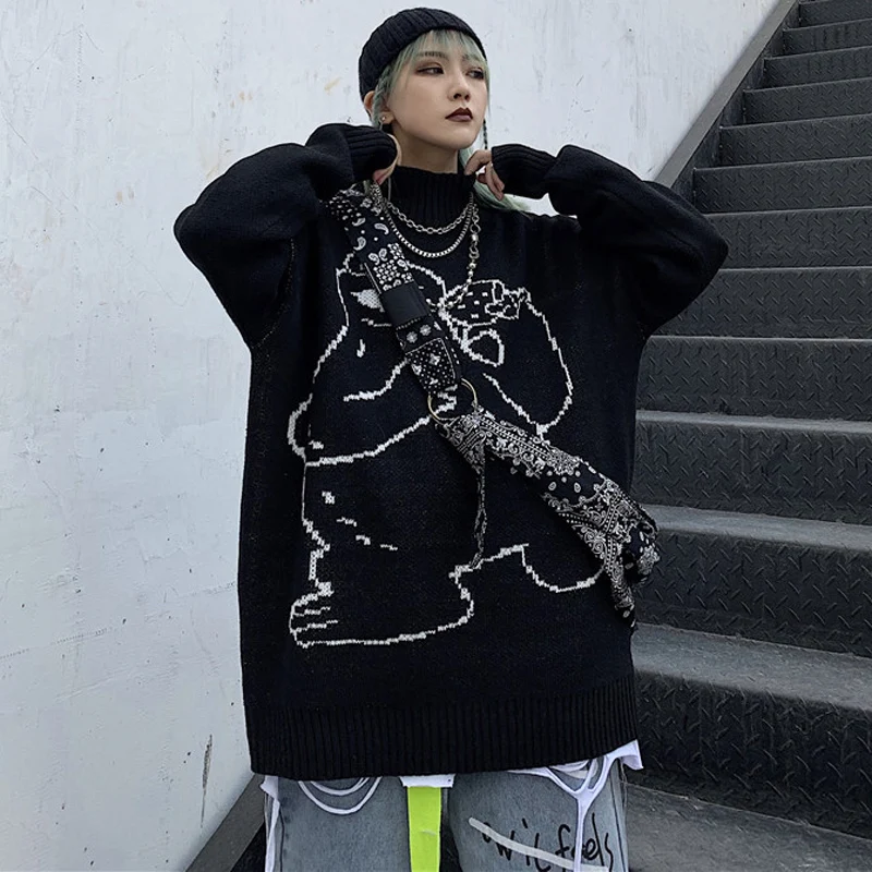 Свитер женский с мультяшной вышивкой винтажный свободный Трикотажный Хлопковый