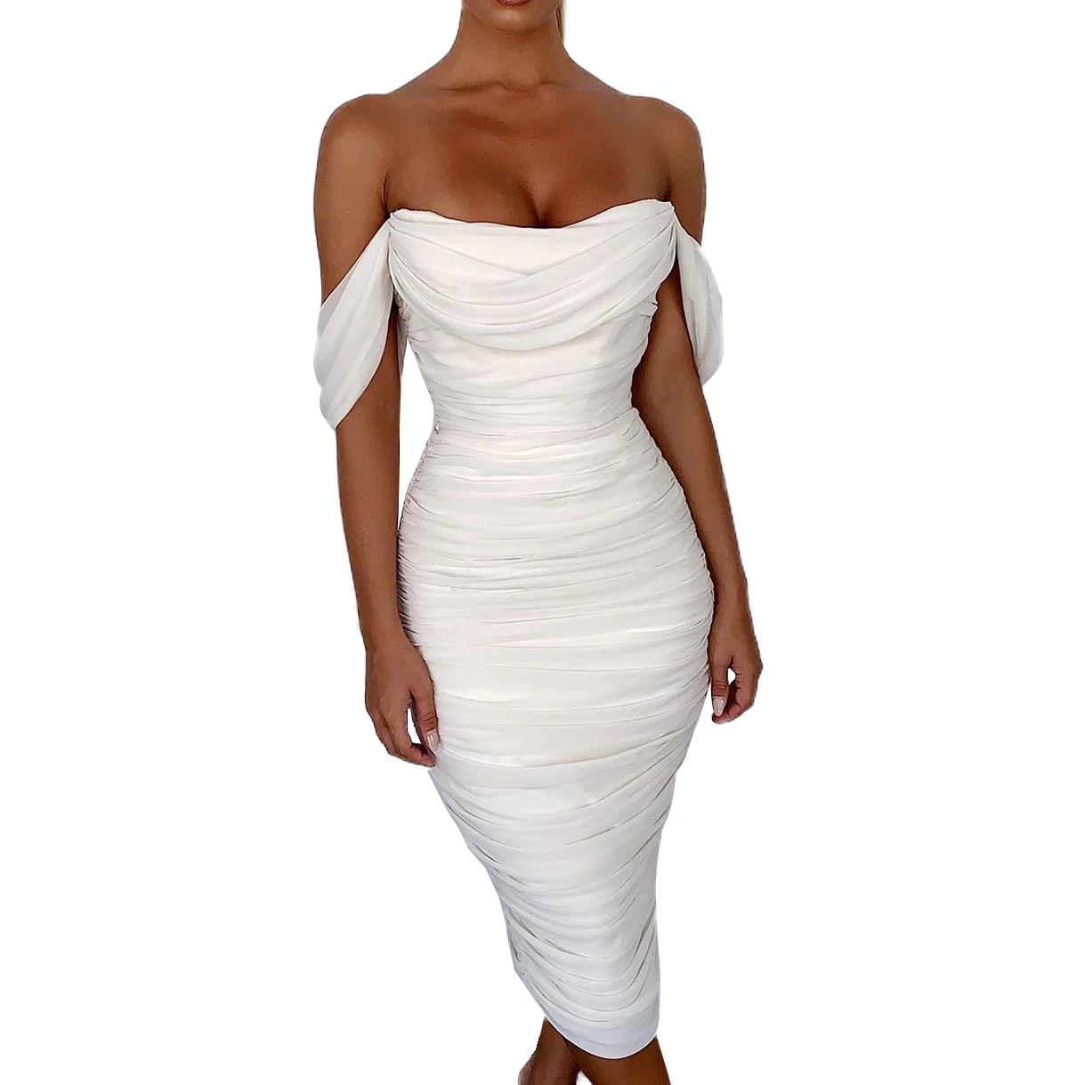 Женское облегающее белое платье из вискозы высшего качества элегантное вечернее