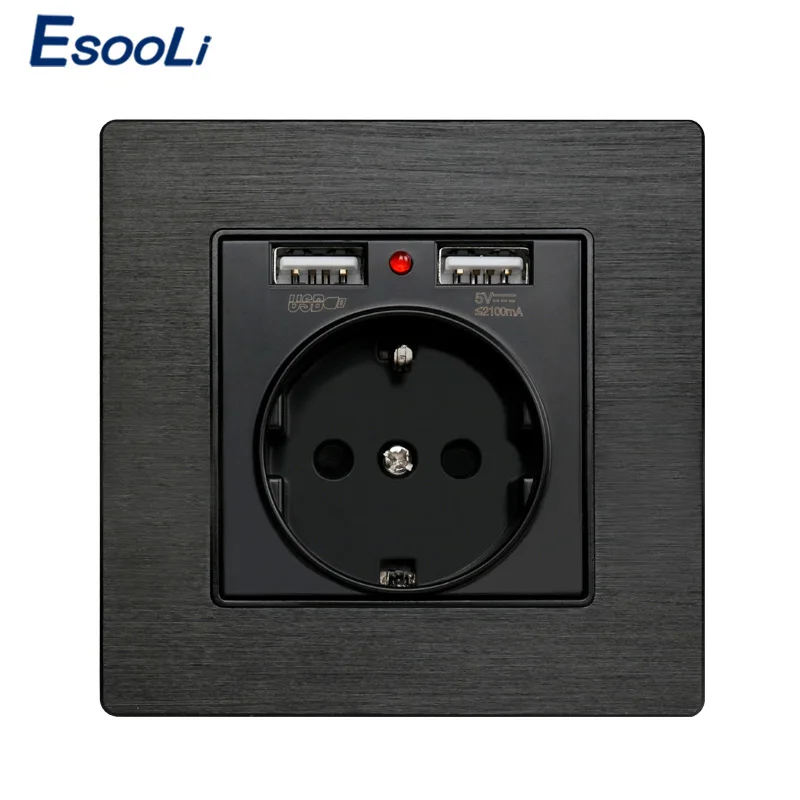 Esooli черная алюминиевая металлическая панель двойной usb порт для зарядки 2.1A 16A