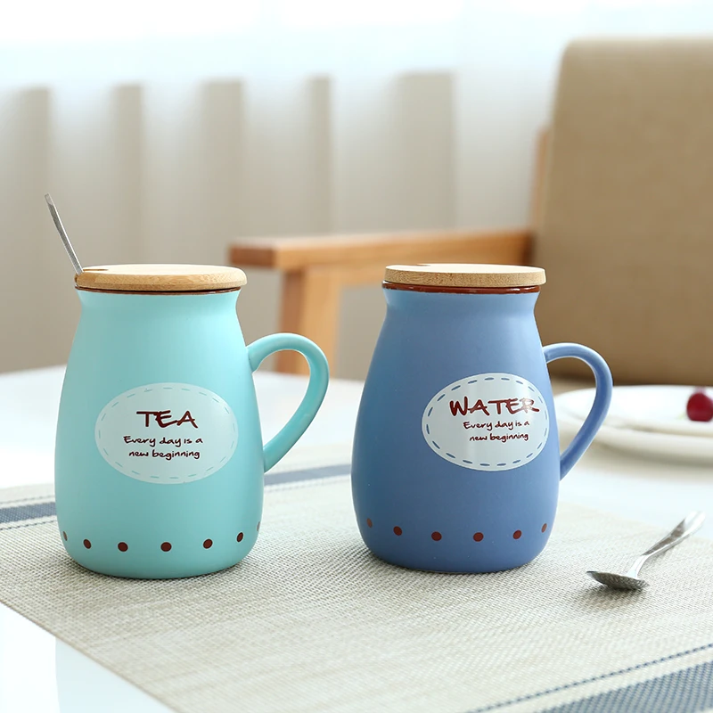 

simple office with lid spoon milk cup coffee cup creative cute ceramic water cup couple mark cup cute cup coffee mug with lid