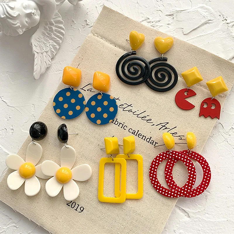 Женские акриловые серьги-подвески большие круглые квадратные геометрической