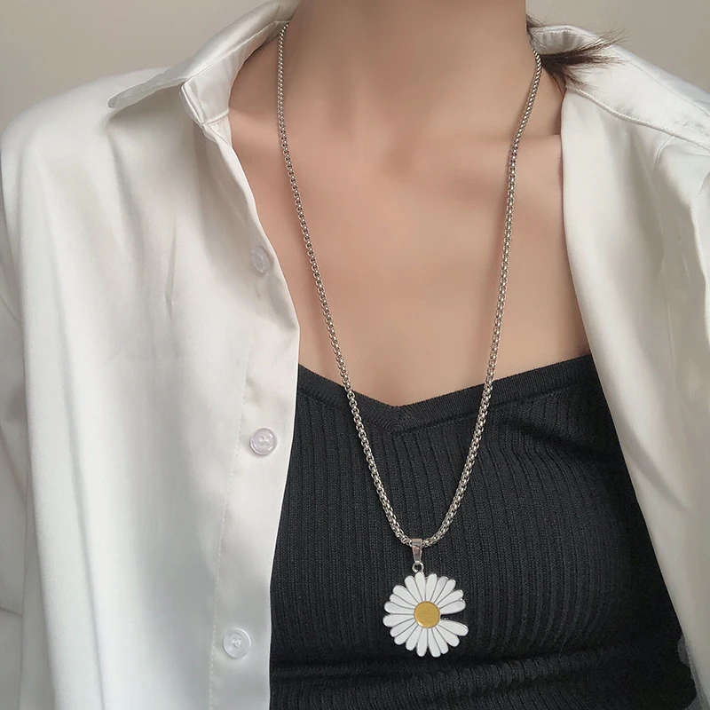 Модное ювелирное Ожерелье Длинная цепочка с белой подвеской кулон из Хризантемы