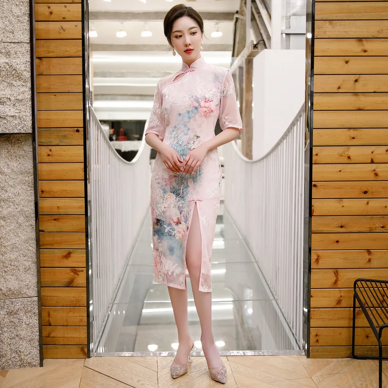 FZSLCYIYI женское традиционное китайское платье Ципао Женское Платье До Колена с