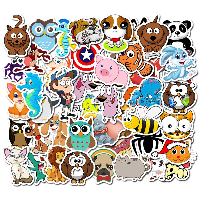 50pcs cute animal stickers for Car Styling Bike Motorcycle Phone Laptop Travel Luggage shark Sticker not repeat cat dog | Игрушки и