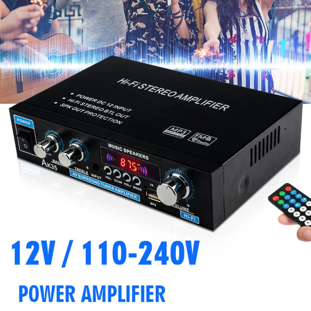 

AK35 90W+90W Home Theater Digital Power Amplifiers Audio 110-240V Bluetooth-Compatible Bass Amplifier FM Car Subwoofer Speakers