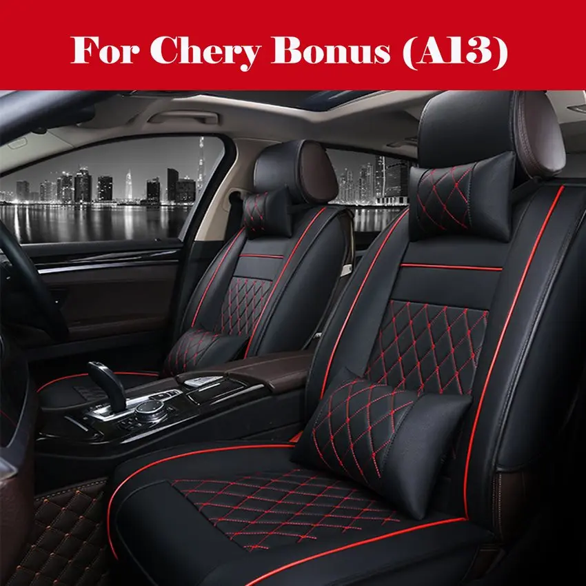 

Car Seat Covers Black PU Leather Front & Rear Full Coverage Breathable 1 SET For Chery Bonus (A13)