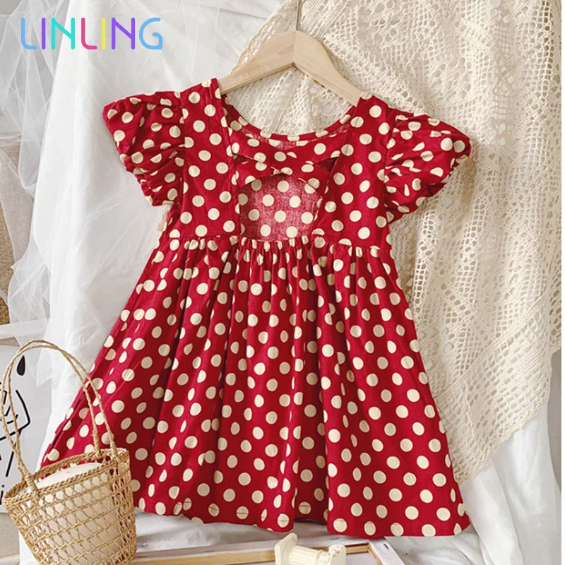 Платье для девочек летнее Новое Хлопковое платье с открытой спиной маленьких