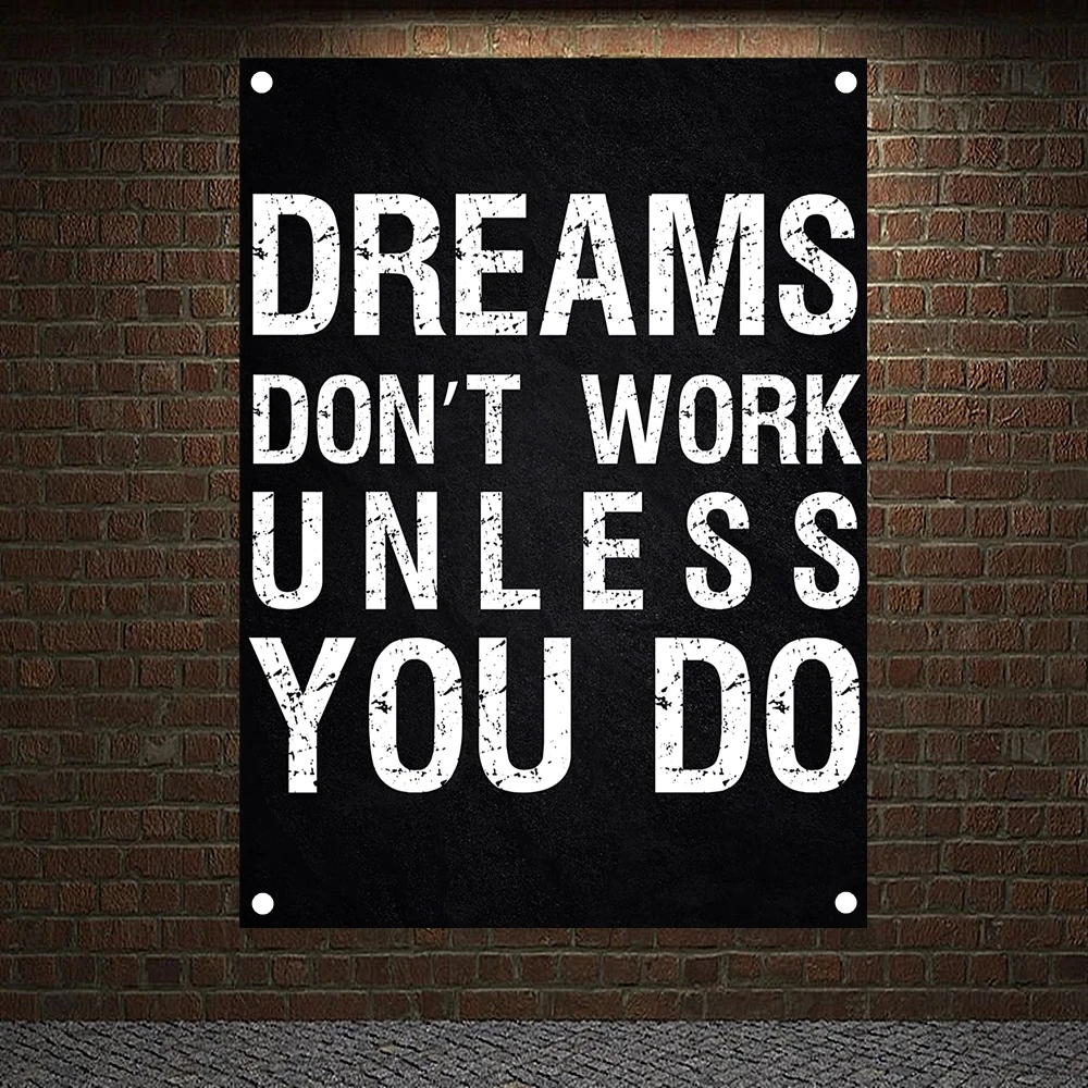 

DREAMS DON'T WORK UNLESS YOU DO Motivational Exercise Banners Wall Art Positive Quotes Sayings Hanging Cloth Tapestry Gym Decor