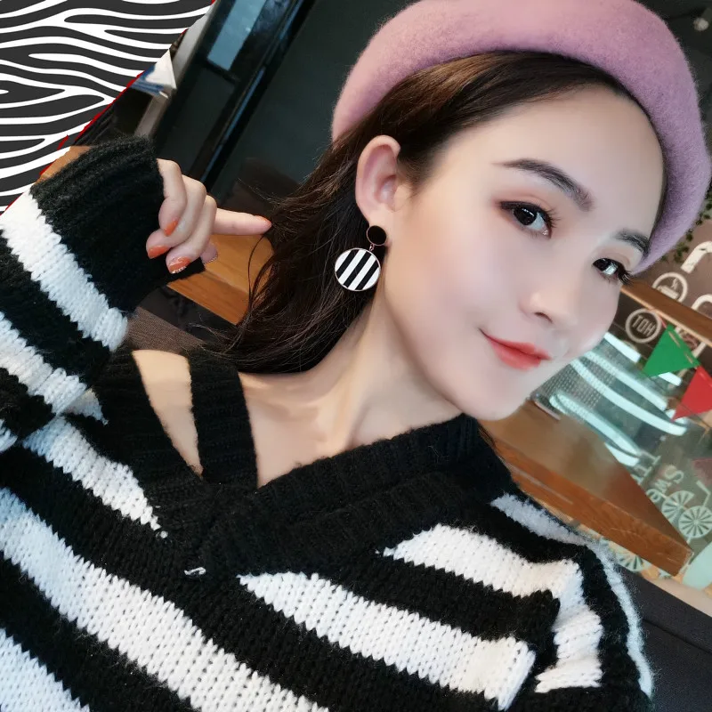 НОВЫЕ геометрические круглые черно-белые капельные масляные серьги Висячие для