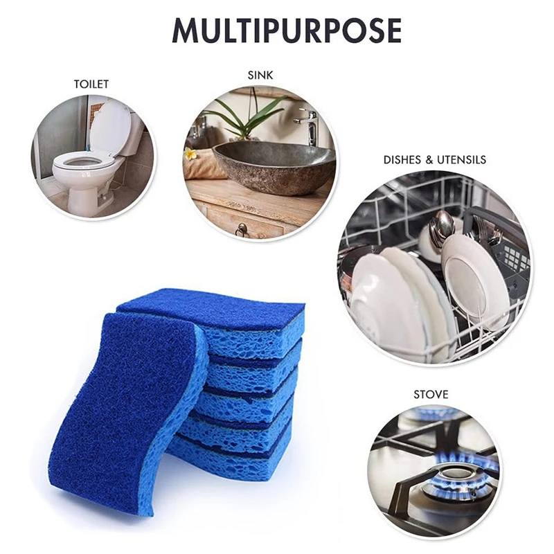 

12 Pack Non-Scratch Cellulose Scrub Sponge Kapok Cotton Dishwashing Brush, Dual-Sided Dishwashing Sponge for Kitchen