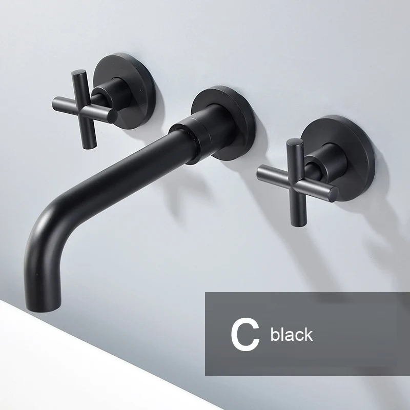 Черный матовый золотой хромированный настенный смеситель для раковины горячей и