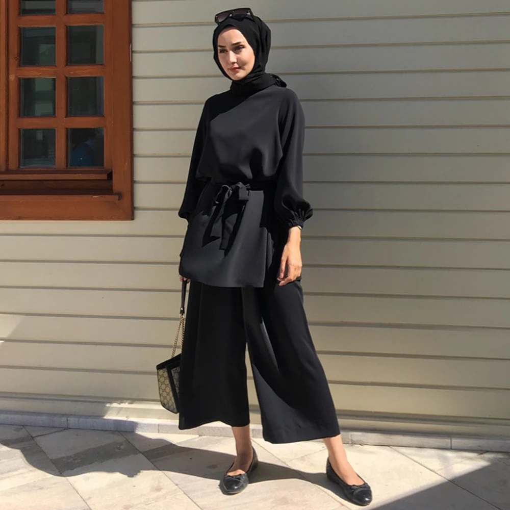 Mulsim Women's Two Pieces Set Plain Solid Fresh Summer Outfit Arab Oman Dubai Middle East Morocco Turkey 2pcs Suit | Тематическая