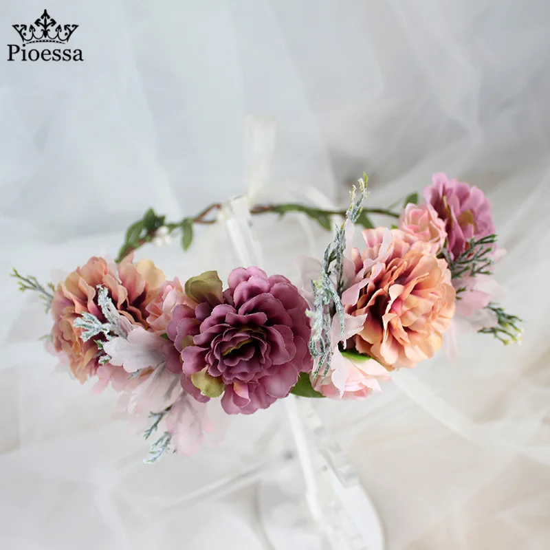 

Pioessa Пион цветочный венок Корона праздничный головной убор для женщин аксессуары для волос, головной убор для Девочек Цветочная Гирлянда Пл...