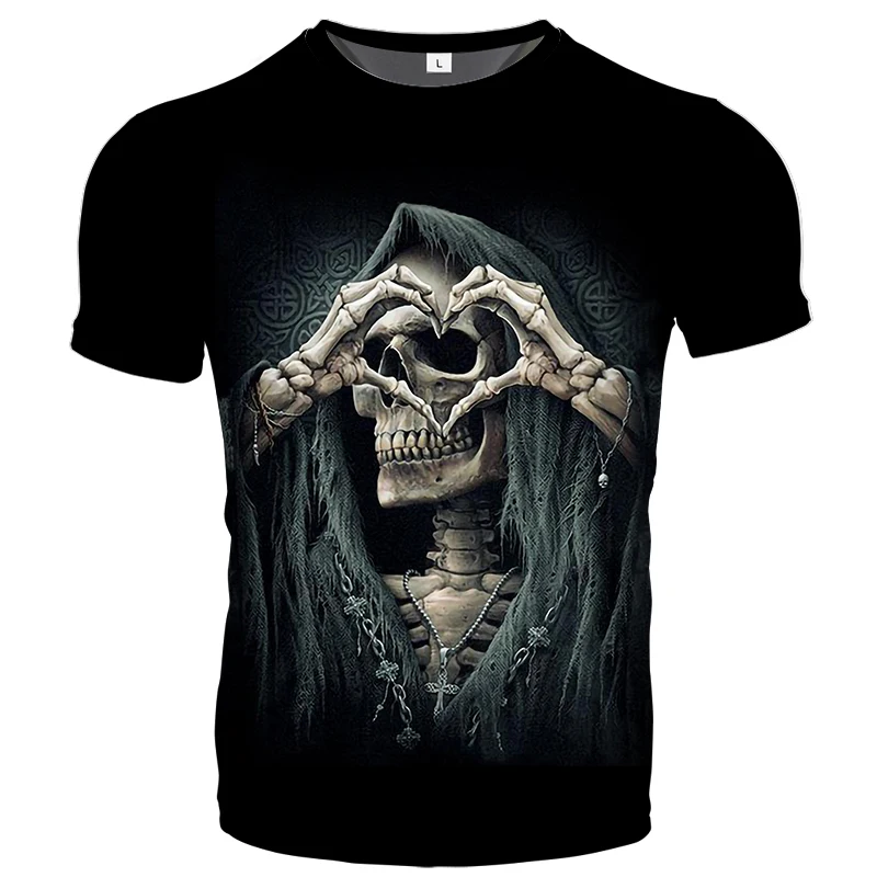 

2021 Summer Men's Skull T-shirt Brand Punk Style Fluorescent Angel 3DT Shirt Men's Top Short Sleeve Hip Hop 3D Printing Punisher