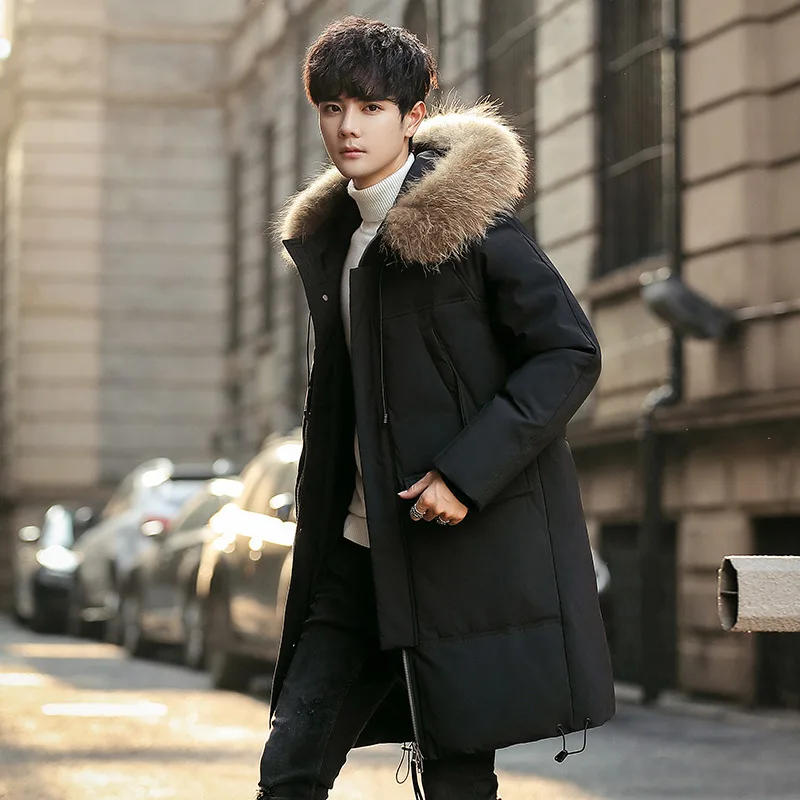 

2021 New Long Duck Down Winter Parka Men Big Fur Collar Hooded Daunen Jacke Männer