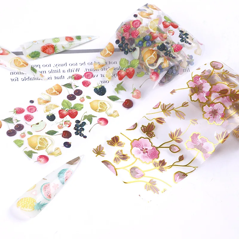 

1 Box Holographic Nail Leopard Flower Sticker Apple Fruit SeriesDesigns Transfer Stickers Starry Sky Adhesive Wraps Decal
