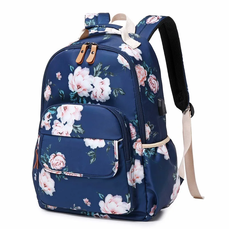 

New School Laptop Backpack Women Girls Bookbag Flower College Backpack with USB Port Water Resistant Large Capacity Travel Bags