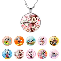disney mickey mouse hot sale mickey and minnie 25mm flat bottom glass dome pendant necklace for children cabochon jewelry dsn87