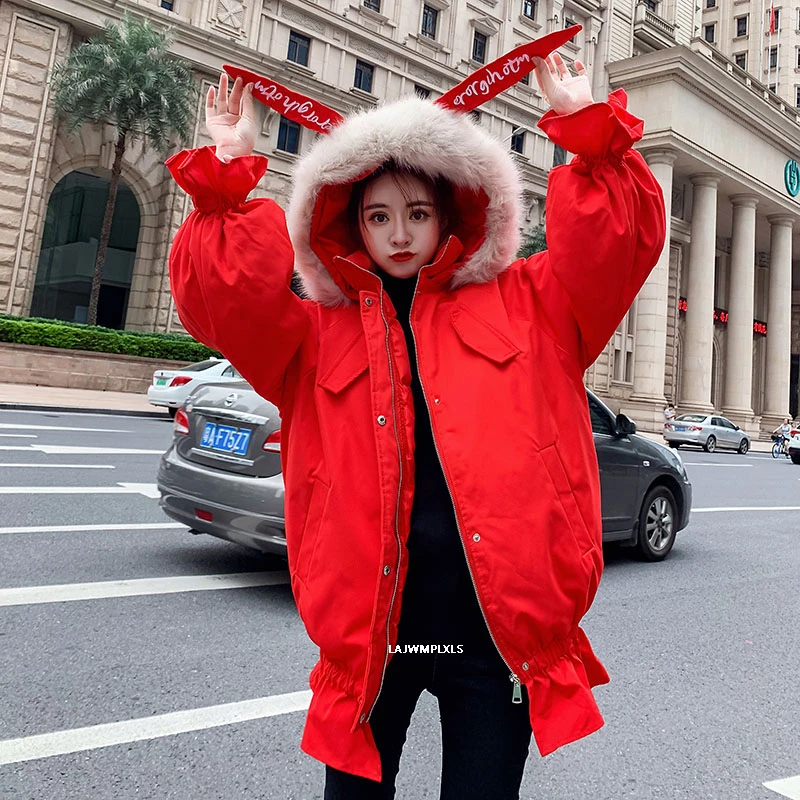 Женская зимняя куртка с капюшоном длинная однотонная Свободная большого размера