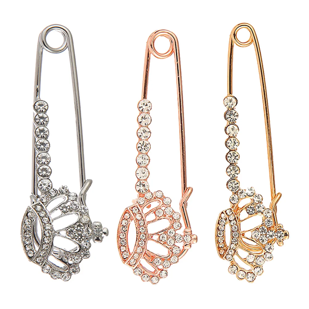 

3Pcs Delicate Brooch Woman Clothing Stud Delicate Crown Pattern Scarf Accessory