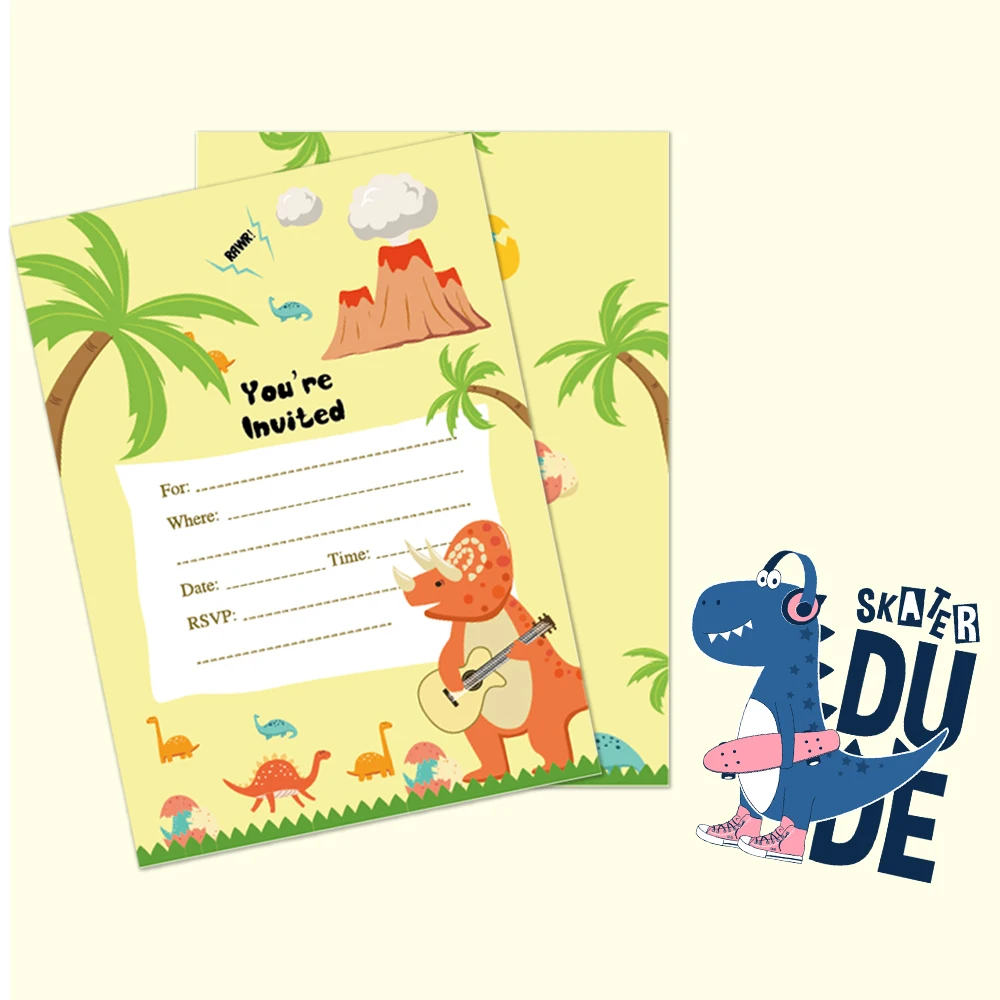 

10pcs Cool Dino Dinosaur Party Invitations Card Invitation Wild One Party Greeting Cards for Birthday Party Favor Decorations
