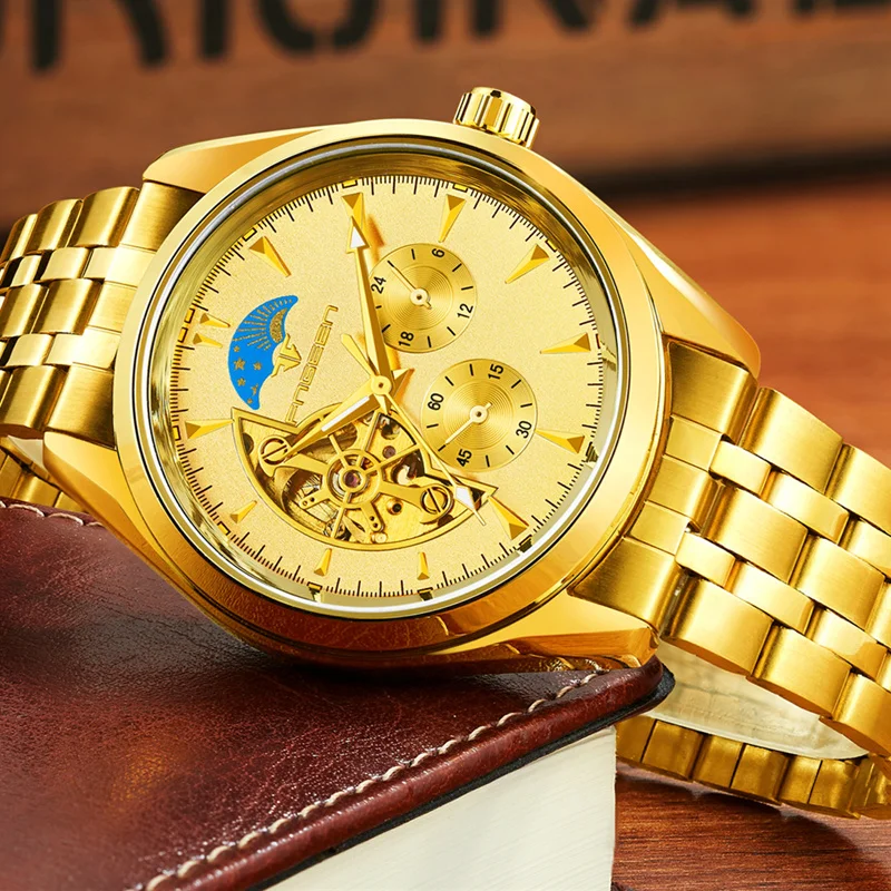 FNGEEN серия Золотой чехол Водонепроницаемые турбийон автоматические механические